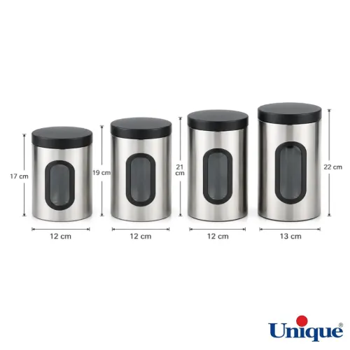 قیمت ظرف حبوبات در 4 سایز پنجره دار استیل یونیک UN-5990