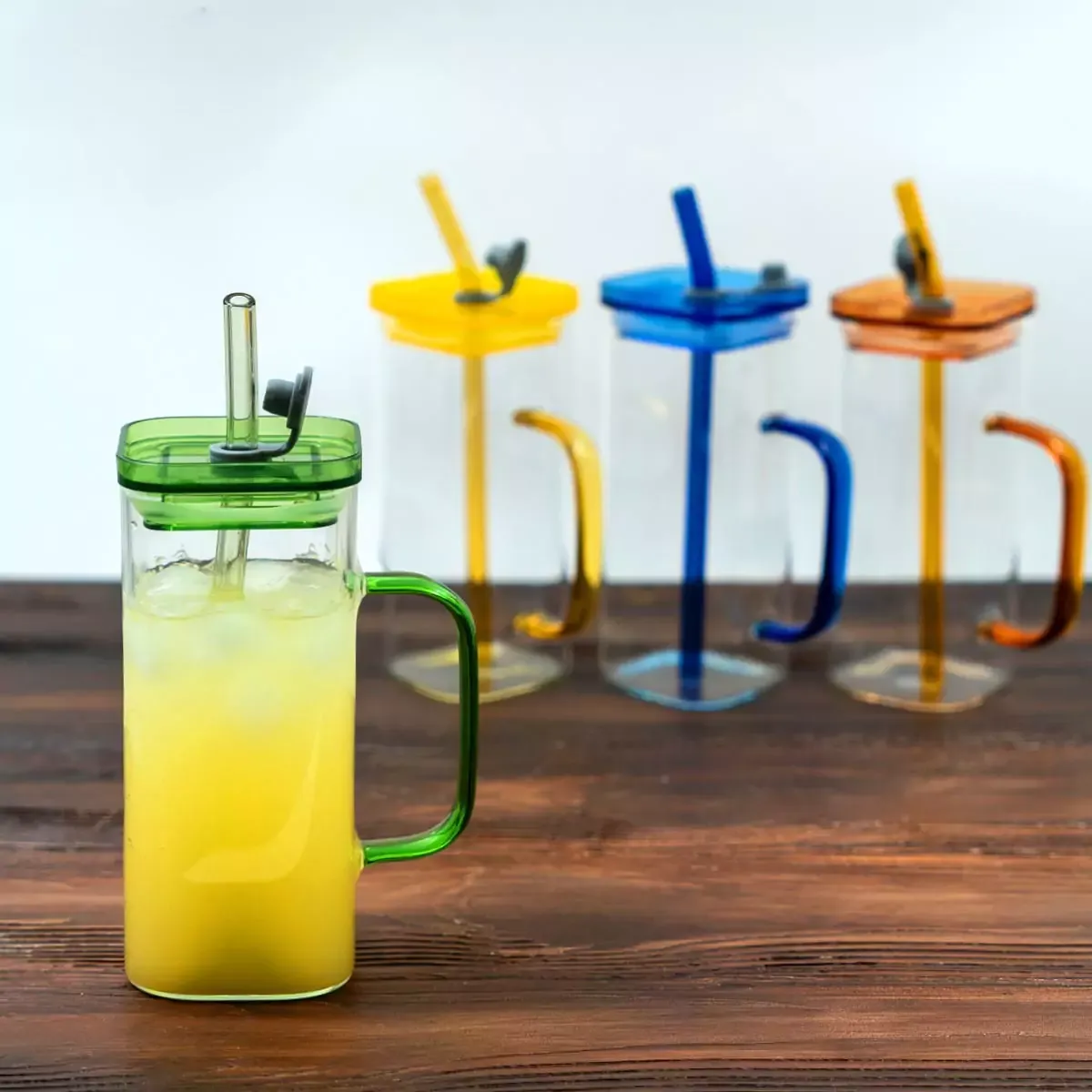 خرید انواع لیوان پیرکس چهارگوش مربعی دسته رنگی با کارایی بالا